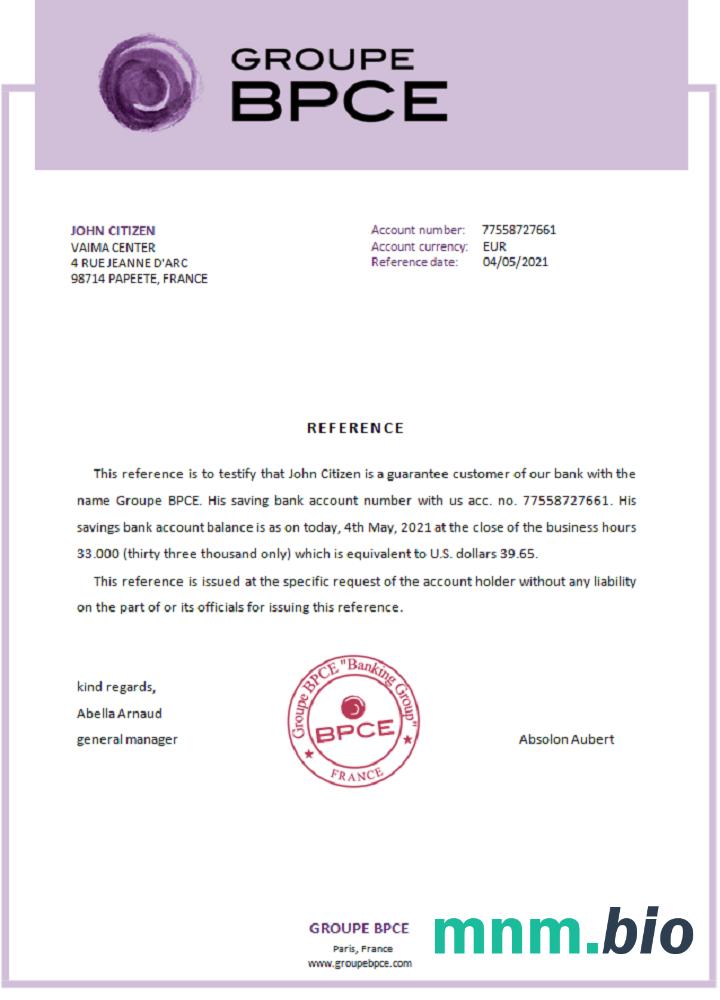 Przykład odniesienia France Groupe BPCE w formatach Word i PDF